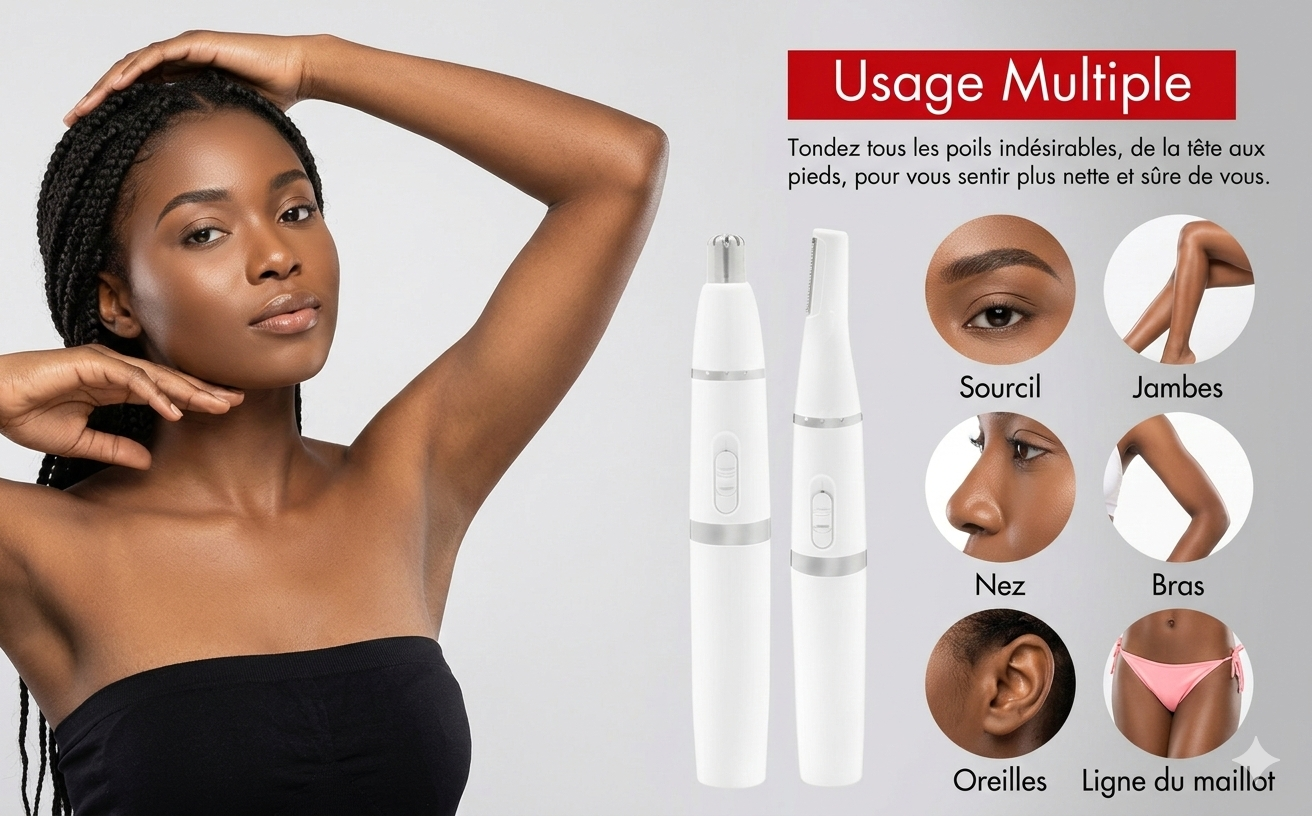 Tondeuse à sourcils et rasoir nez portable pour femme et homme.